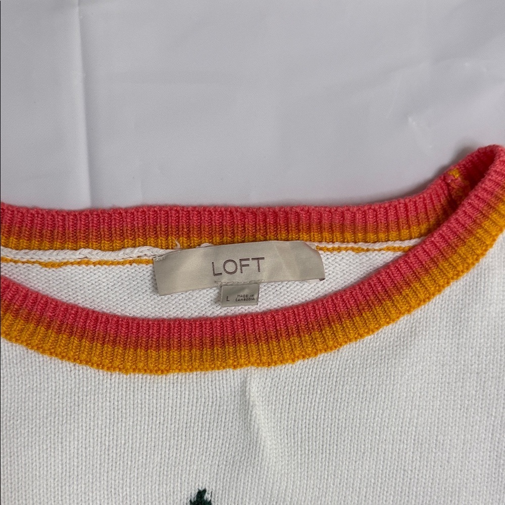 LOFT White Sweater with Vibrant Pineapple Motif - Picture 2 of 7